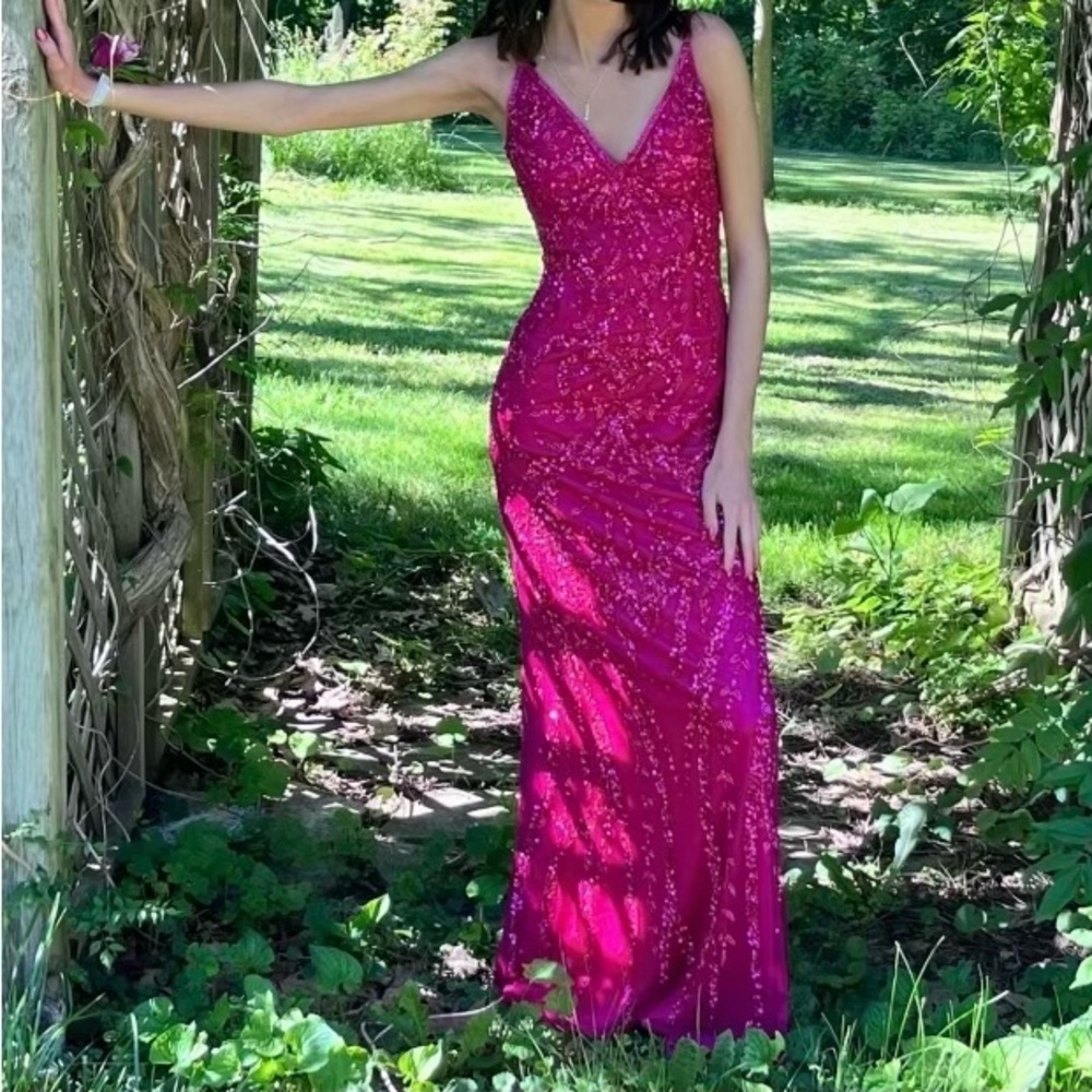 Primavera Elegant Pink Sequin Prom Dress